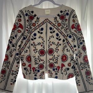 Anthropology Maeve Hook & Eye Close Embroidered Floral Jacket - Like New, Size M